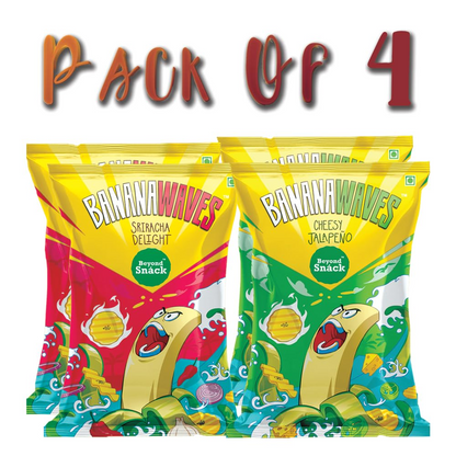 Beyond Snack Banana Waves - Sriracha Delight and Cheesy Jalapeno|Combo 65 g - Each ( Pack of 4 )