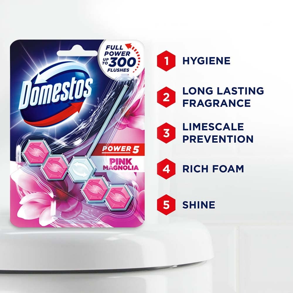 Domestos Power 5 Toilet Blocks 55g Pack of 2 Pink