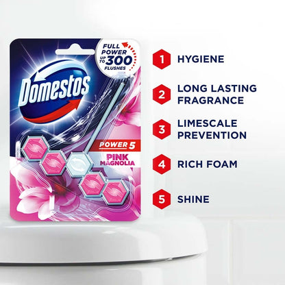 Domestos Power 5 Toilet Blocks 55g Pack of 2 Pink