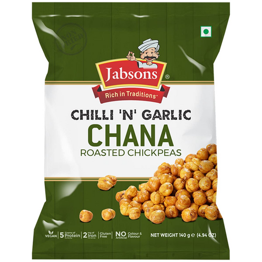 Jabsons Chilli 'N' Garlic Chana-140g |Roasted Chana |Roasted Namkeen Snacks