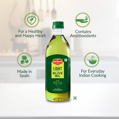 Del Monte Light Olive Oil, 500ml | Light in Taste & Aroma | Ideal for Everyday Indian Cooking & Deep Frying | Imported Oil