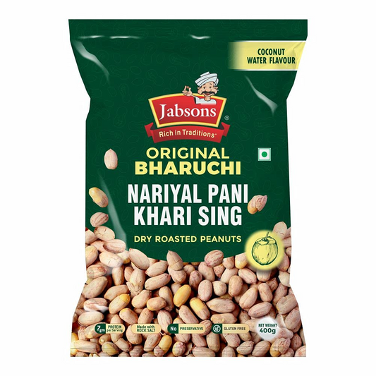 Jabsons Coconut Gluten Free Nariyal Pani Khari Sing Water Roasted peanut/Moongphali/Shengdane 400G