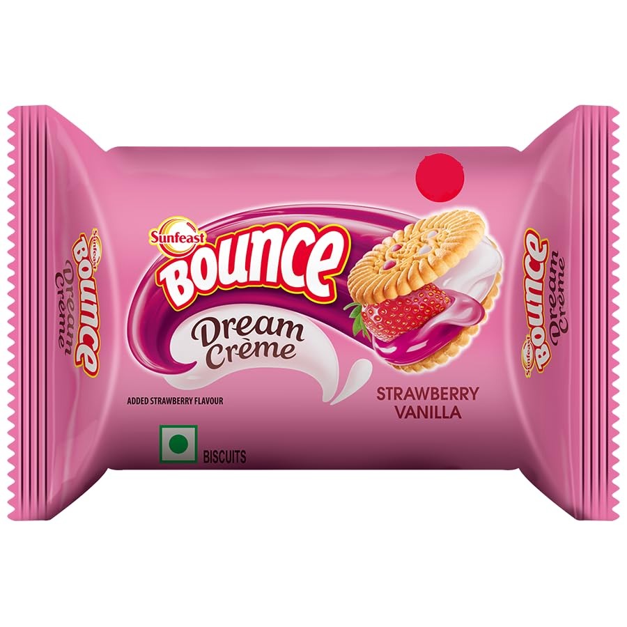 Sunfeast Bounce Dreamcream Strawberry Vanilla, 102 g / 120 g (Weight May Vary)