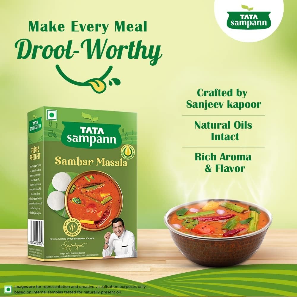 Tata Sampann Sambar Masala Powder with Natural Oils, Rich Aroma & Flavor, Crafted by Chef Sanjeev Kapoor, 45g