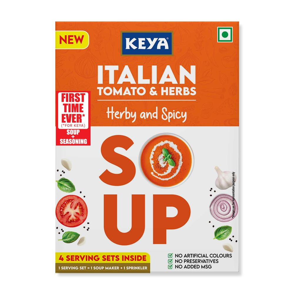 Keya Fresh and Delicious Italian Soup | Tomato & Herbs | Instant Mix | Herby & Spicy | No Added Preservatives | No Chemical | Serves 4| 56g