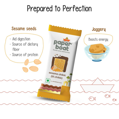 Paper Boat Sesame Chikki Jar, Nutritious Bar, No Added Preservatives and Colours | Gajak | Sweets | Made with Jaggery | Gazak (50 pieces, 16g each)