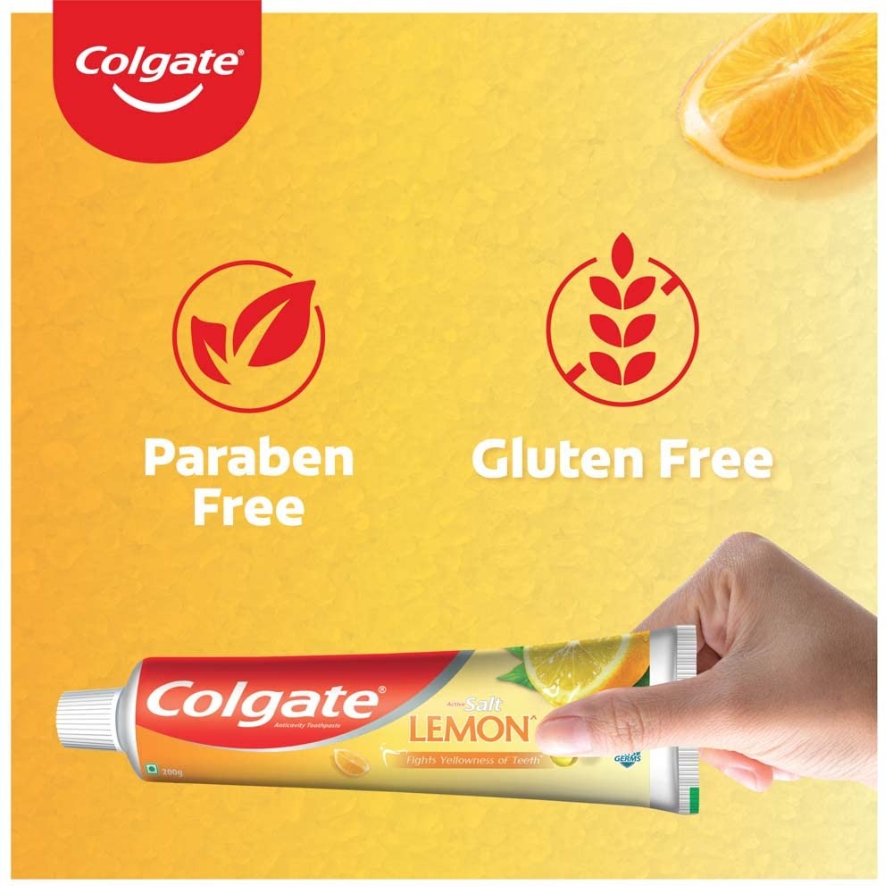 Colgate Active Salt Lemon Toothpaste , Pack of 200g Germ-Fighting  Toothpaste With Active Natural Salt  & Lemon For Fighting Sticky Germs