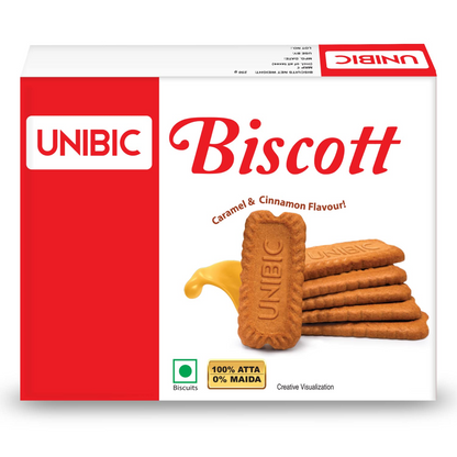 Unibic Biscott in Caramel and Cinnamon Flavour 250g, Traditionally Baked Atta Biscuit, No Maida, Crunchy and Healthy