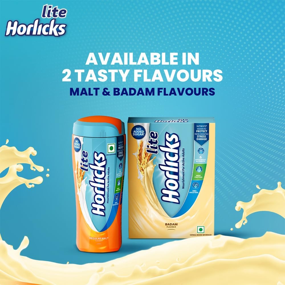 Horlicks Lite Badam Flavour Health & Nutrition Drink for Adults, 450g Powder Refill Pack |