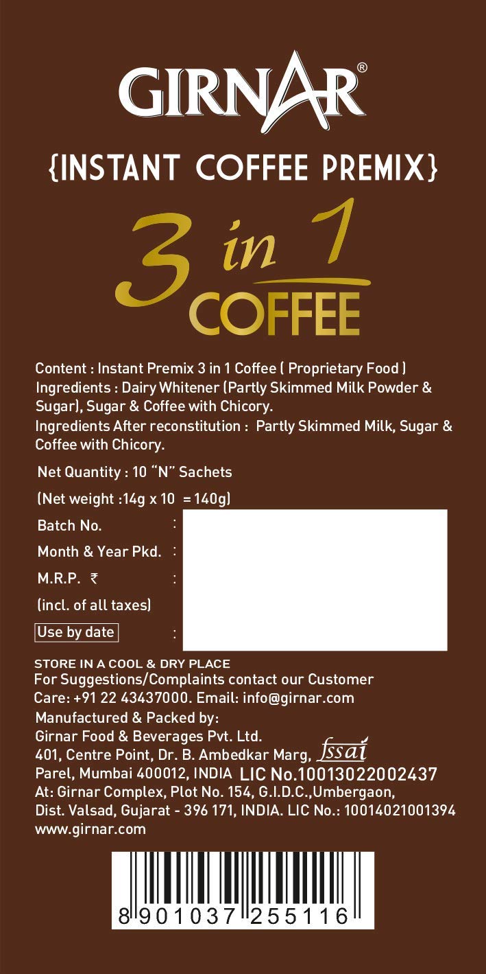 Girnar Instant Premix 3 in 1 Coffee (10 Sachets)