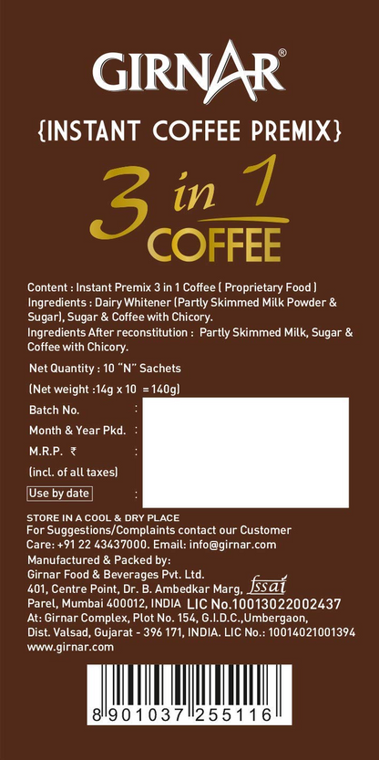 Girnar Instant Premix 3 in 1 Coffee (10 Sachets)