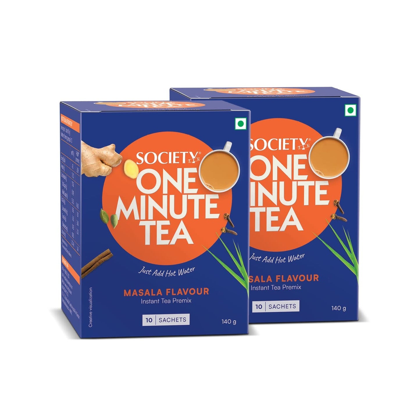 Society One Minute Tea | Masala Flavour |  Clove, Black Pepper, Cinnamon | Masala Chai | Flavoured Instant Tea | 14g X 10 Sachets (140g