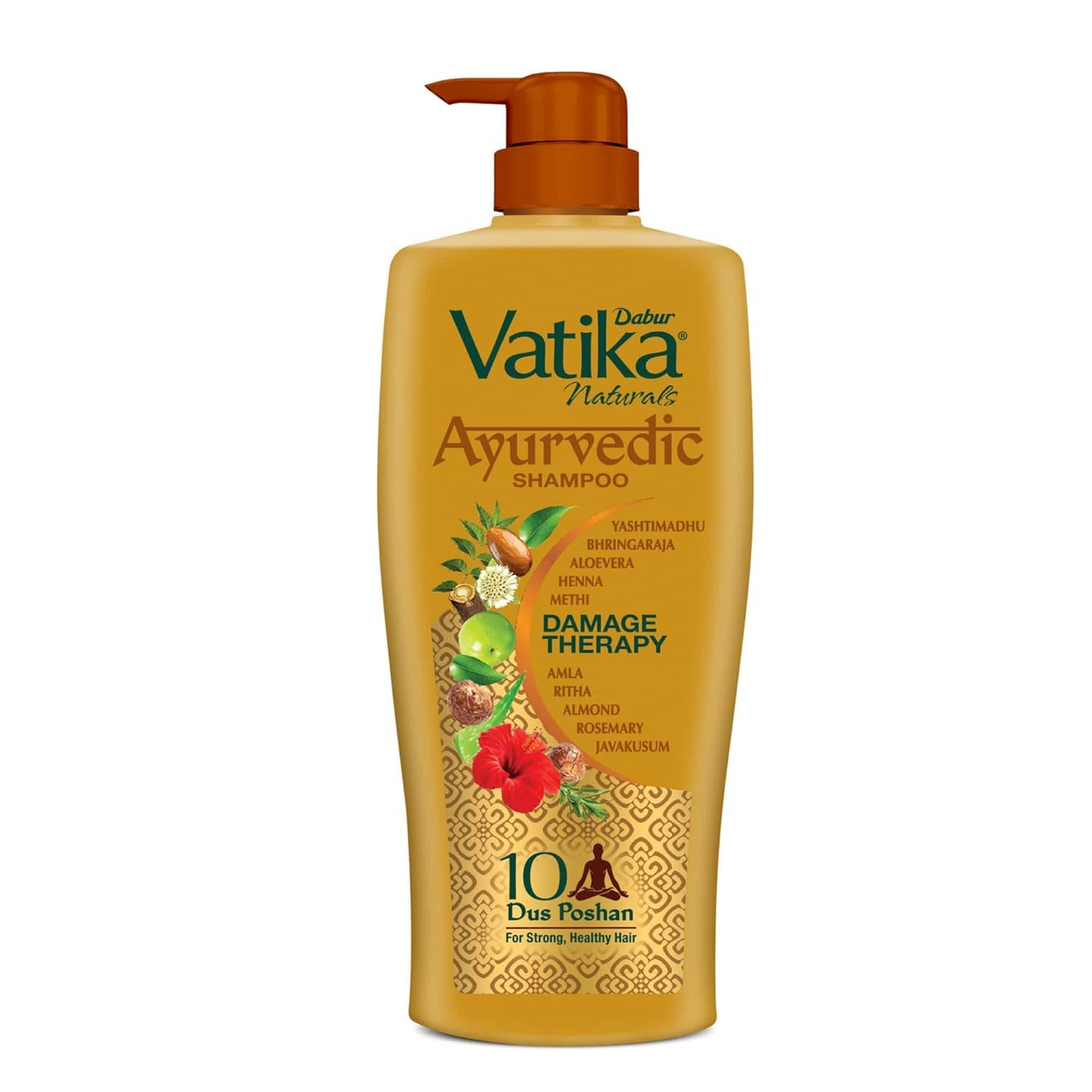 Dabur Vatika Ayurvedic Shampoo - 640ml | Damage Therapy | With Power of 10 ingredients for solving 10 hair problems| No Parabens | For all hair types