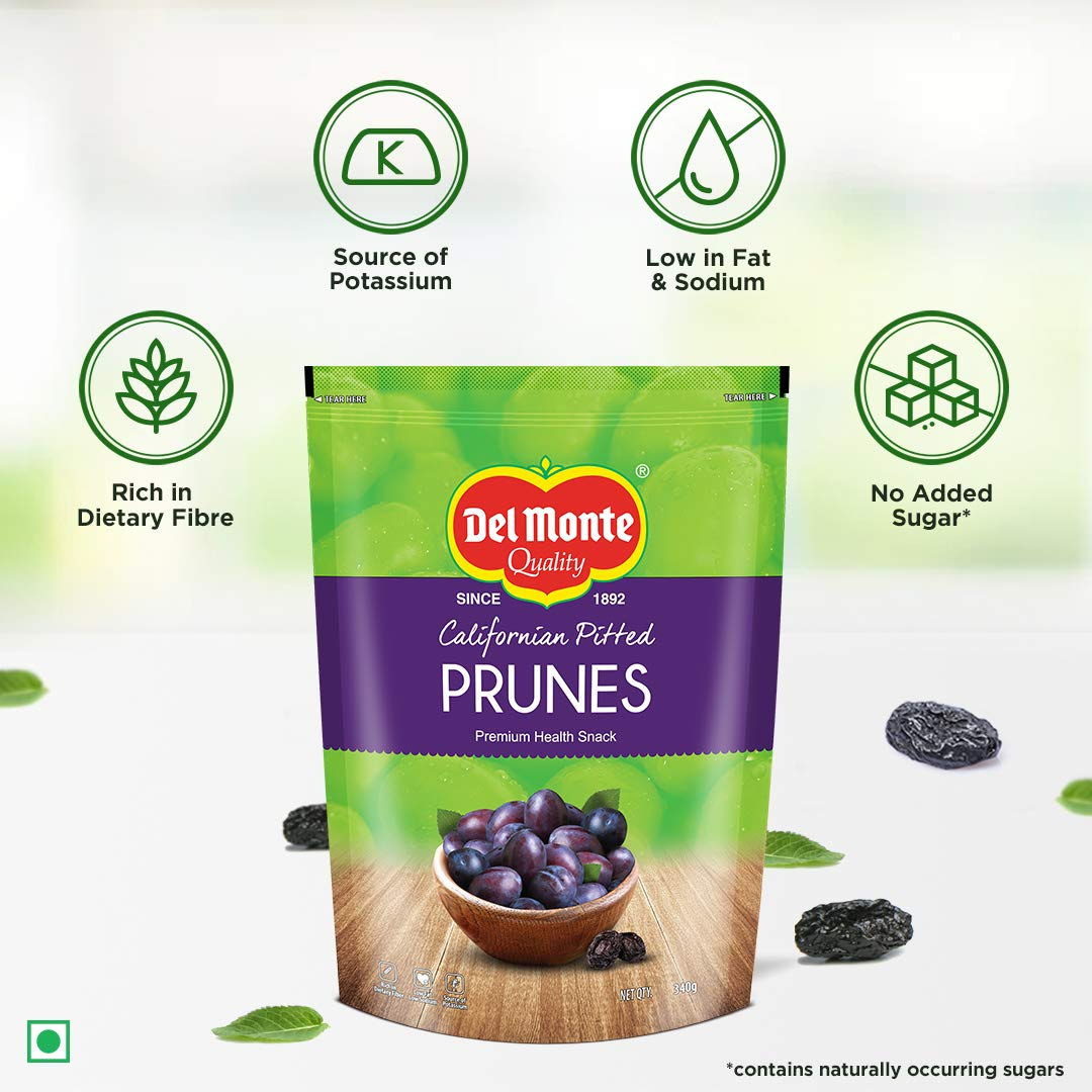 Del Monte Dried Premium Pitted California Prunes Health Snack, 340g