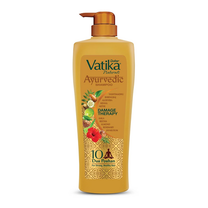 Dabur Vatika Ayurvedic Shampoo - 640ml | Damage Therapy | With Power of 10 ingredients for solving 10 hair problems| No Parabens | For all hair types