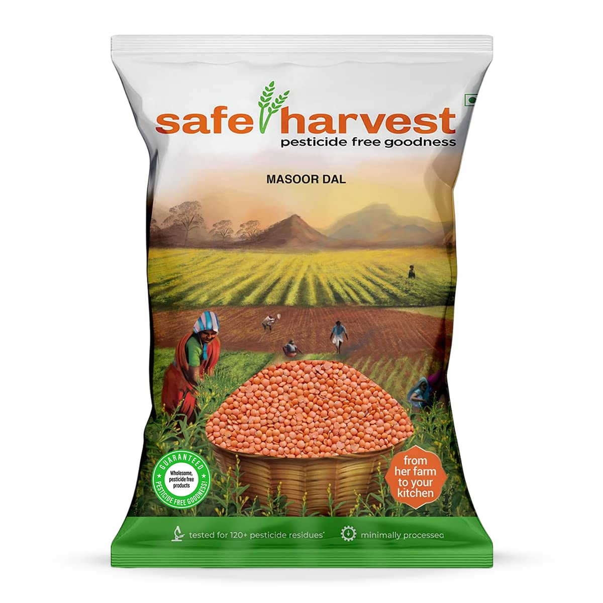 Safe Harvest Pesticide-Free Unpolished Masoor Dal | Pure & Natural - 1kg