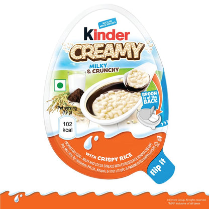 Kinder Creamy Pack of 8 Milky and Cocoa Chocolate with Extruded Rice, 152 g