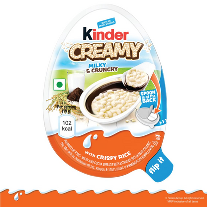 Kinder Creamy Pack of 8 Milky and Cocoa Chocolate with Extruded Rice, 152 Grams