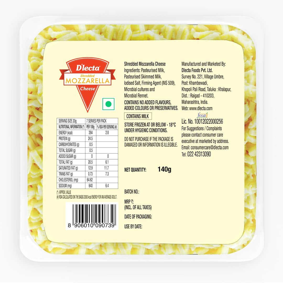 Dlecta Shredded Mozarella Cheese, 140 g