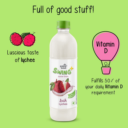 Paperboat Swing Lush Lychee Juice with Vitamin D, 600 ml Each - Pack of 6