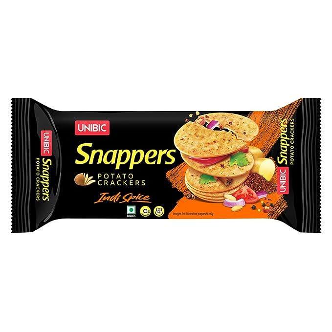 UNIBIC FOODS Snappers, Potato Crackers - Indi Spice, 75g | Baked Potato Biscuits | Potato Biscuits | Crackers Potato