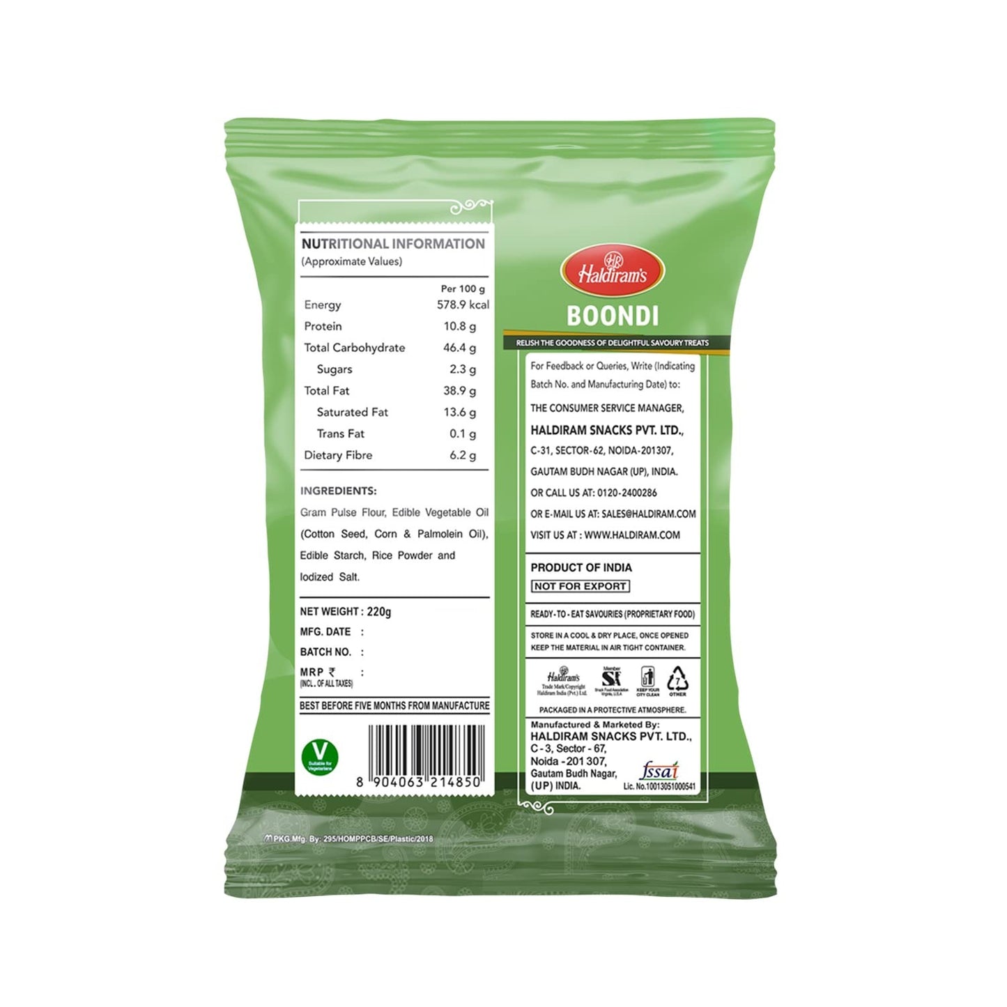 Haldiram's Boondi Plain,(200g+20g Extra) 220g