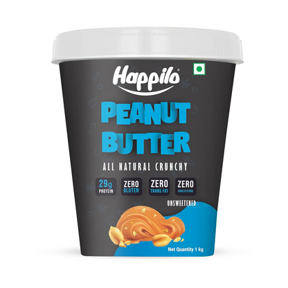 Happilo All Natural Unsweetened Peanut Butter Crunchy 1Kg, Protein Rich, Roasted Peanuts, No Added Sugar