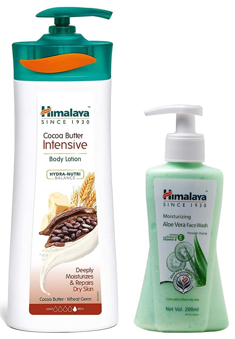 Himalaya Herbals Cocoa Butter Intensive Body Lotion, 400ml And Himalaya Moisturizing Aloe Vera Face Wash, 200ml