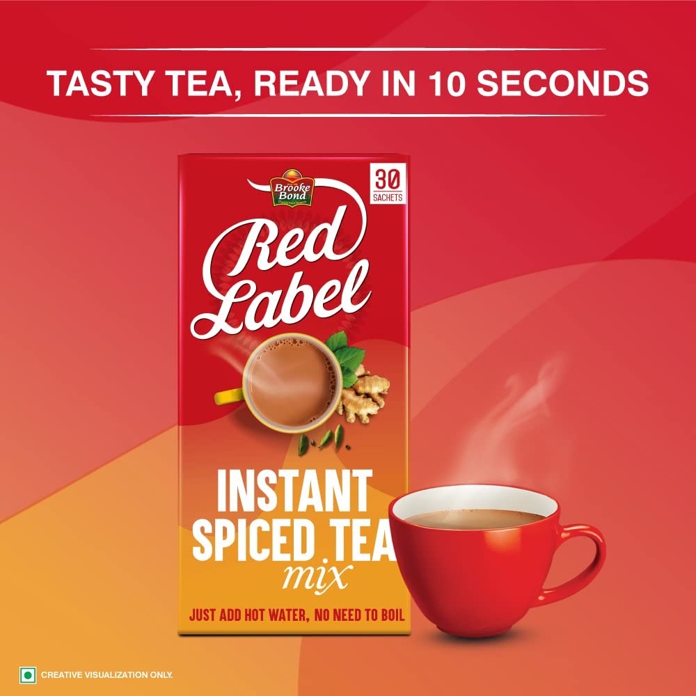 Red Label Instant Spiced Tea|Instant Tea Premix|Premix Tea Ready In 10 Sec | 30 Single Serve Sachets,490 Grams