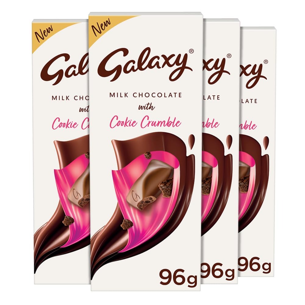 Galaxy Silky Smooth Cookie Crumble Valentine's Chocolate Gift Bar | Rich & Creamy Bar | Loaded With Milk & Crumbly Cookie Pieces | 96g | Pack of 4