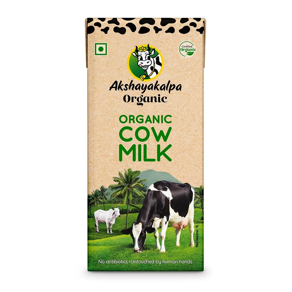 Akshayakalpa Organic Cow Milk (UHT), Pure antibiotic-free milk, long shelf life 1 Ltr pack