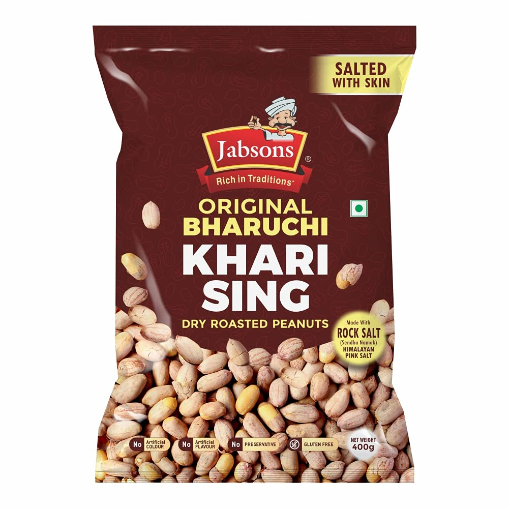 Jabsons Roasted Peanuts Bharuch Khari Sing 400g (Pack of 3)