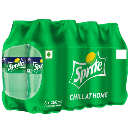 Sprite Lemon-Lime Flavoured Cold Drink | Refreshing Taste | Clear Soft Drink with No Added Colours | Recyclable PET Bottle, 250 ml (Pack of 8)