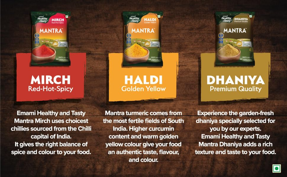 Emami Healthy & Tasty Mantra Triple Spice Combi Pack (Haldi 200gm, Dhaniya 200gm, Mirch 200gm) | Value Saver Pack 600gm