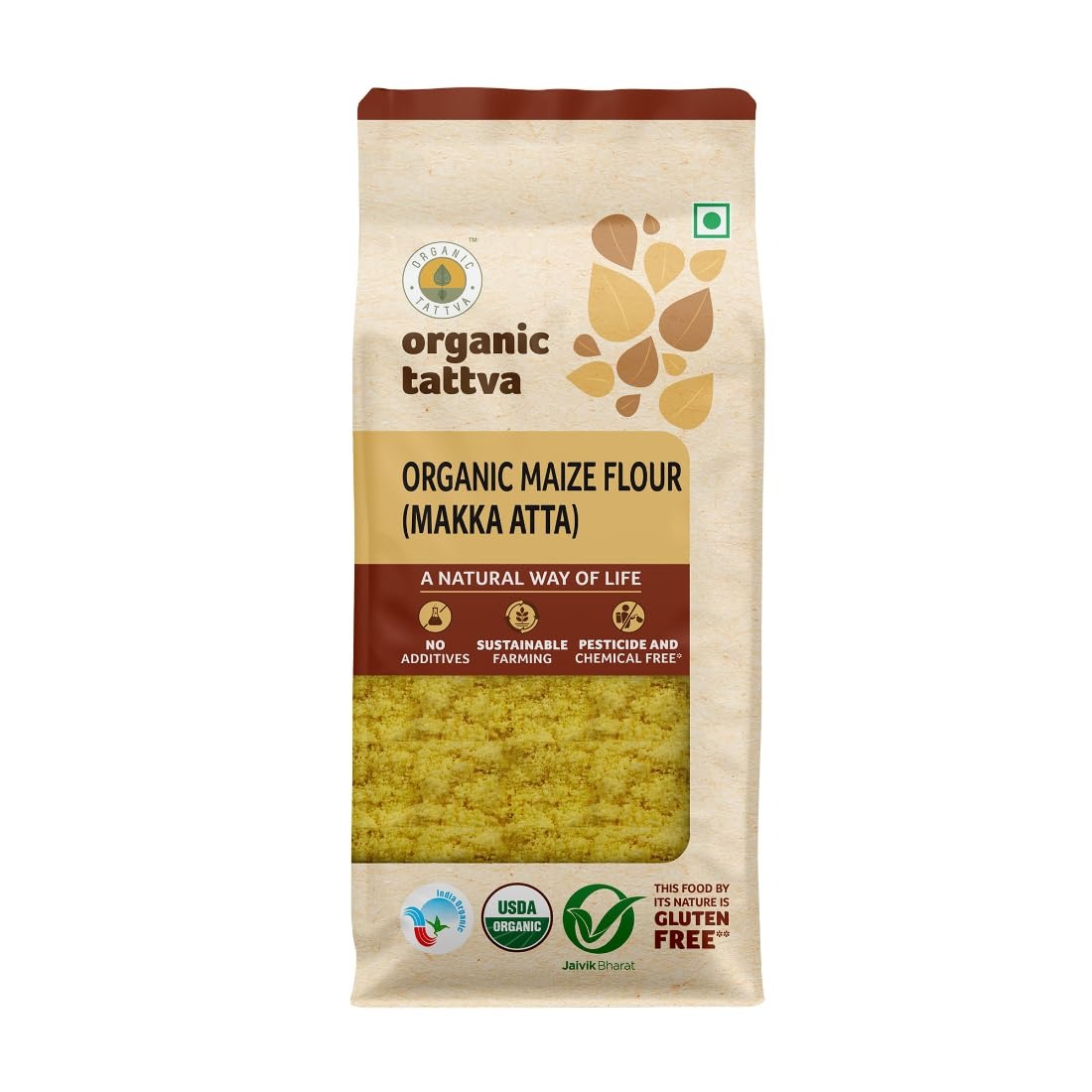 Organic Tattva, Organic Maize (Makk Atta) / Corn Gluten Free Flour / Atta, 500 Gram