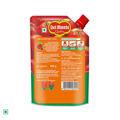 Del Monte Tomato Ketchup Sweet and Spicy Pouch, 900 grams