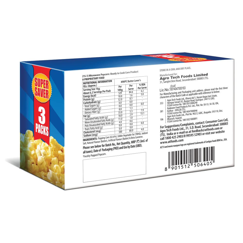 Act II Microwave Popcorn Butter Lovers, 297g (Pack of 3)