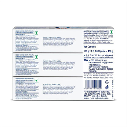 Sensodyne Fresh Mint Sensitivity Relief Toothpaste Combo Pack For Daily Protection (150 g x 3)