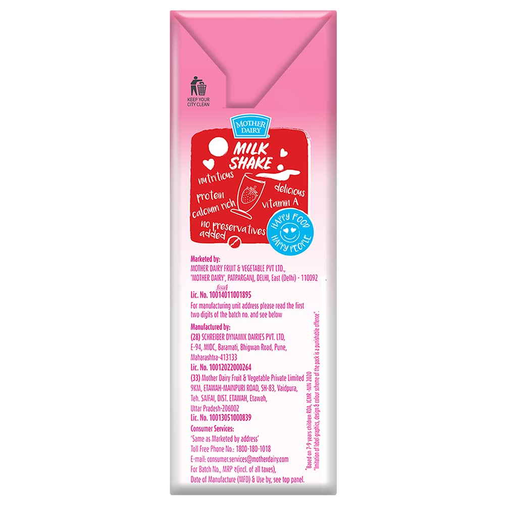 Mother Dairy Strawberry Milkshake, 180ml