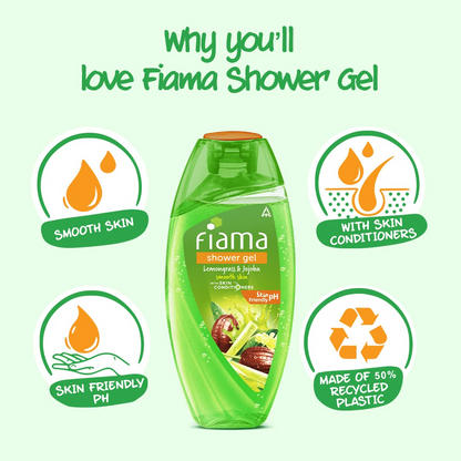 Fiama Body Wash Shower Gel Lemongrass & Jojoba, 250ml, Body Wash for Women and Men with Skin Conditioners for Smooth & Moisturised Skin