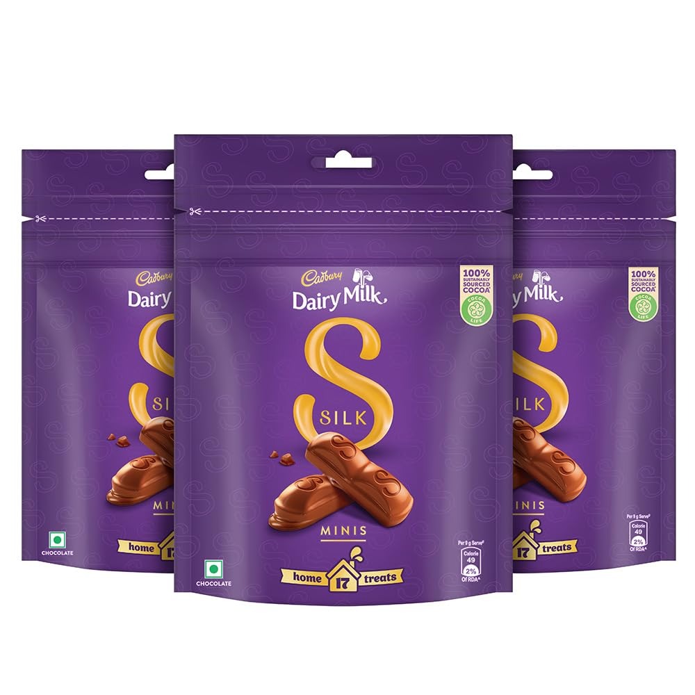 Cadbury Dairy Milk Silk Chocolate Bar, 150g (Pack of 3) & Chocolate Home Treats, 162gm - Pack of 3