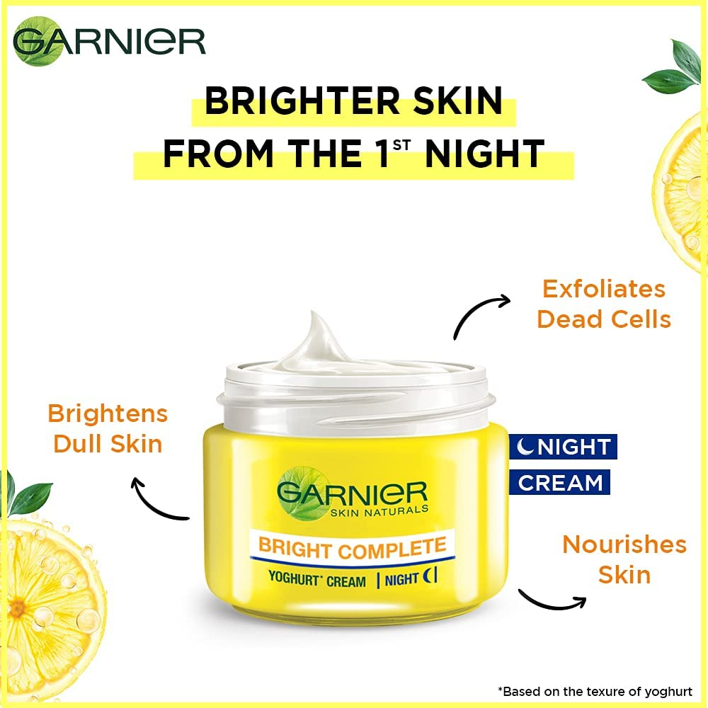 Garnier Skin Naturals, Night Cream, Anti-Dark Spots & Brightening, Bright Complete Vitamin C Yoghurt, 18 g