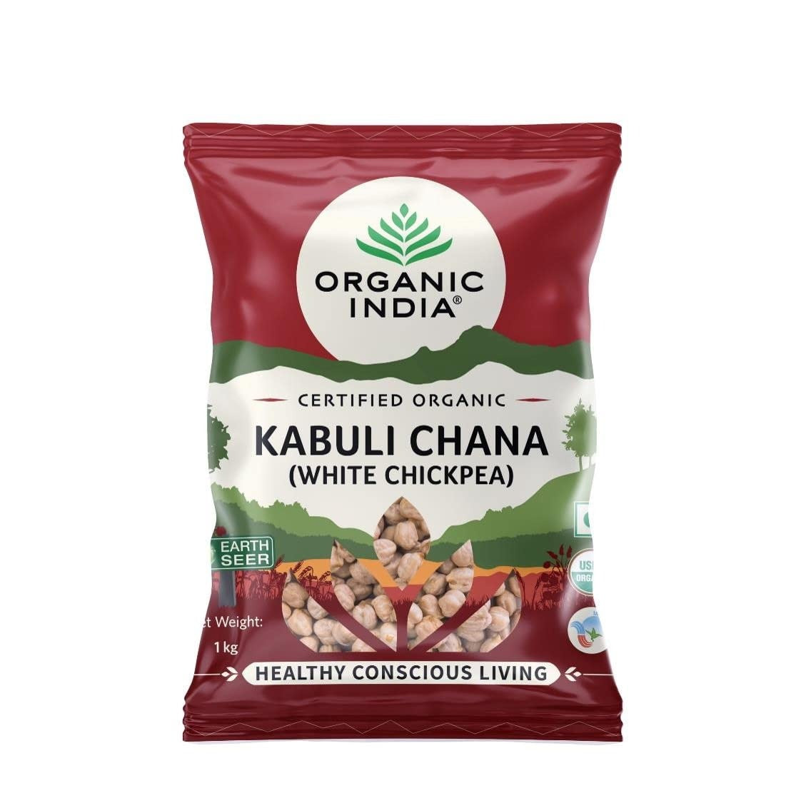 ORGANIC INDIA Rich in Protein and Dietary Fiber, Delicious in TasteHygienically Pack, Kabuli Chana (White Chickpea) 1Kg