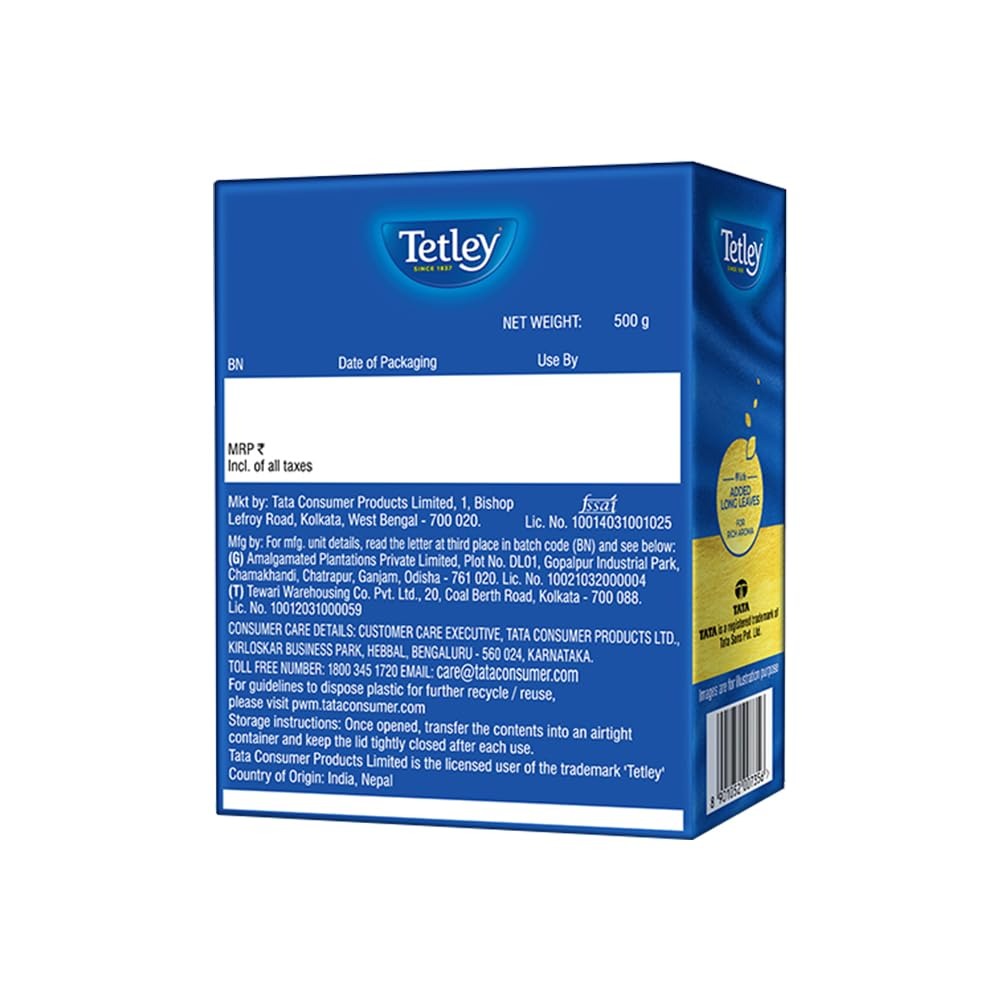 Tetley | Premium Black Leaf Tea | Rich Aroma & Strong Taste with Added Long Leaves | 500gm