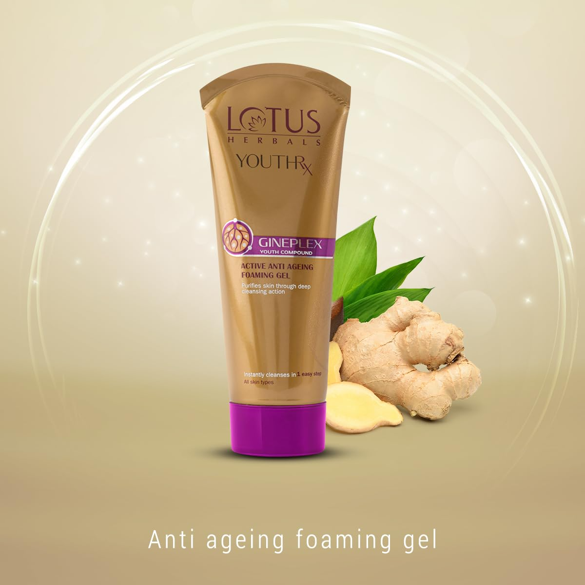 Lotus Herbals YouthRx Active Anti Ageing Foaming Gel Face Wash | With Jojoba, Ginseng & Ginger | 50g