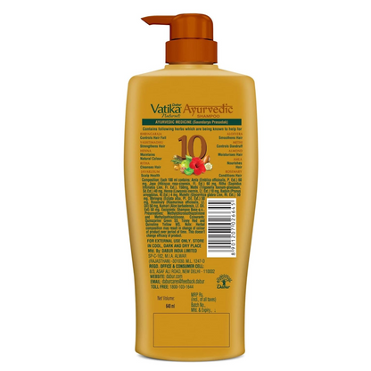 Dabur Vatika Ayurvedic Shampoo - 640ml | Damage Therapy | With Power of 10 ingredients for solving 10 hair problems| No Parabens | For all hair types