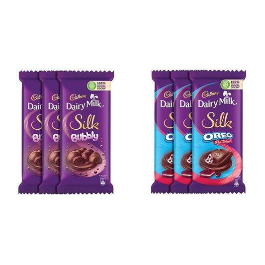 Cadbury Dairy Milk Silk Bubbly Chocolate bar, 120g (Pack of 3) & Dairy Milk Silk Oreo Red Velvet, 130g - Pack of 3