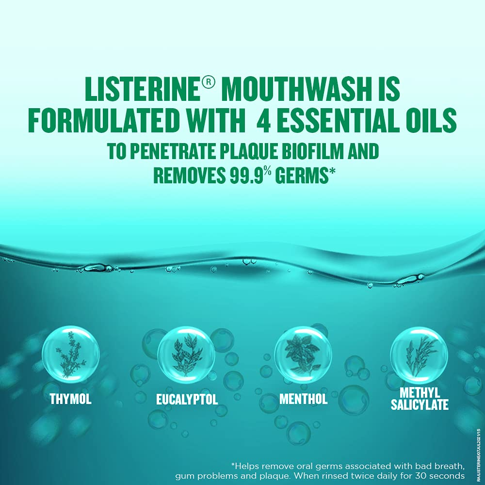 Listerine Cavity Fighter Mouthwash Liquid, Removes 99.9% Germs, prevents cavities, 500ml