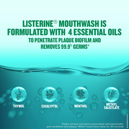 Listerine Cavity Fighter Mouthwash Liquid, Removes 99.9% Germs, prevents cavities, 500ml