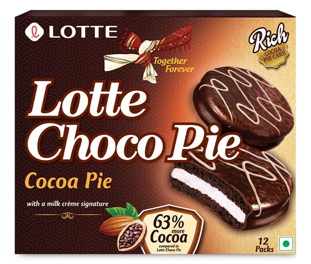 Lotte Choco Pie Cocoa Pie with a Milk Creme Signature, 336g (12 Packs x 28g Each)